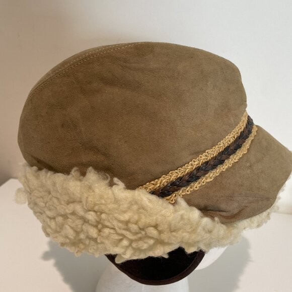 VTG 60s Deerskin Trading Post Suede Shearling Cloche Trilby Hat Union Made Sz M - Picture 5 of 11